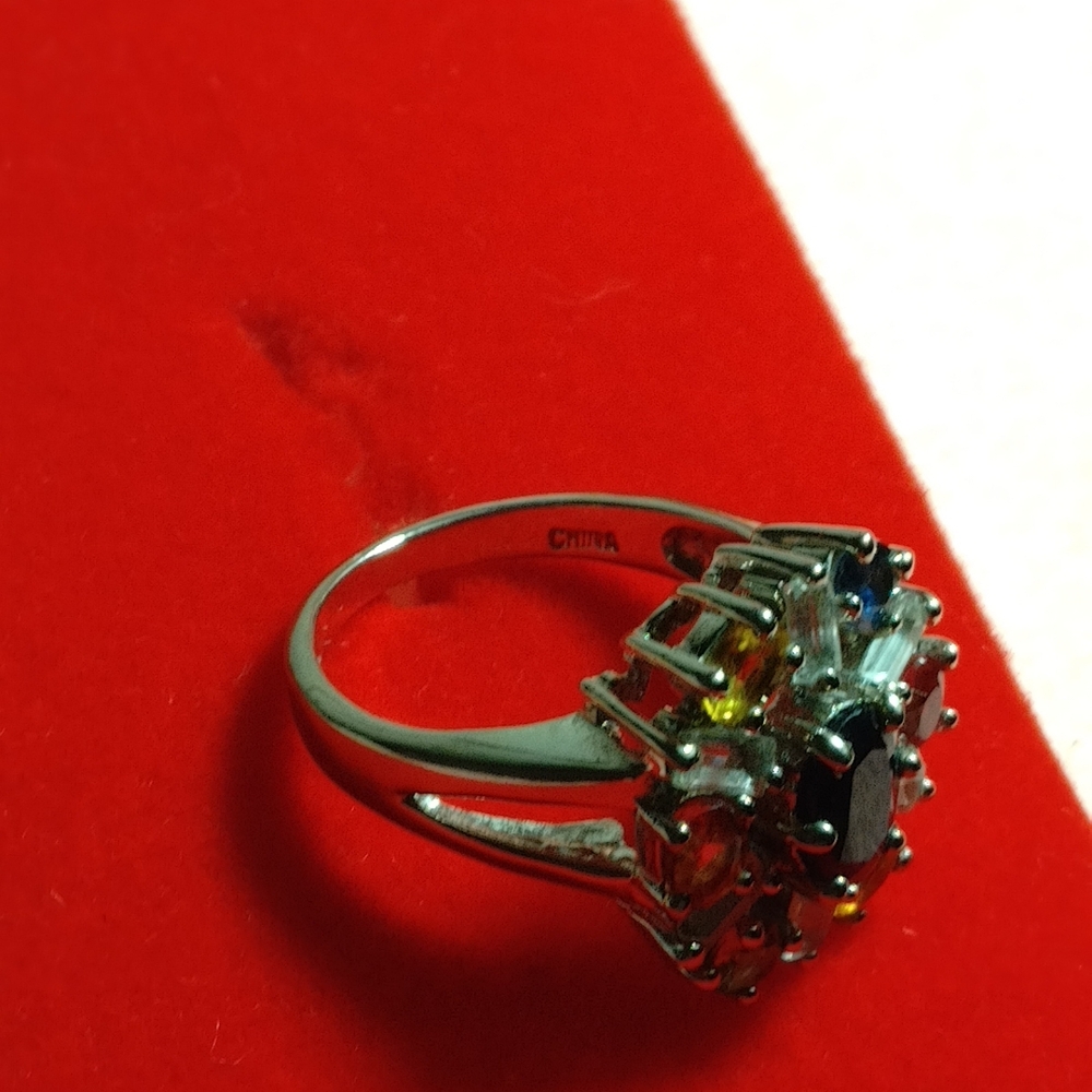 Stunning Silver Ring with Black and Multicolor Stones